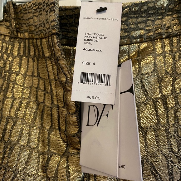 Diane Von Furstenberg Gold Embossed / Black Mary Metallic Pants Size 4 NWT - Picture 10 of 16